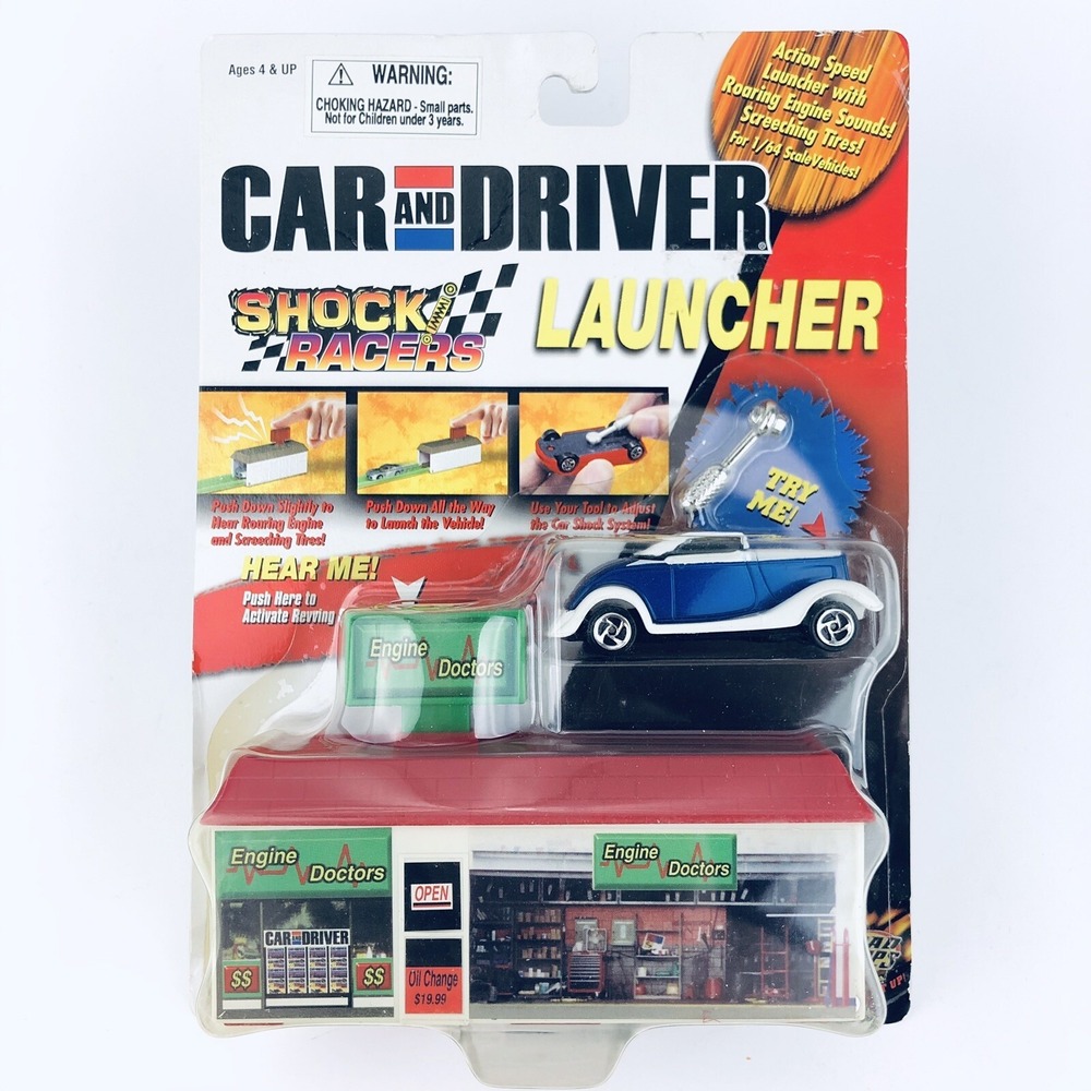 Road Champs Car and Driver Shock Racers Launcher Hot Rod Die Cast Car 1/64 Scale